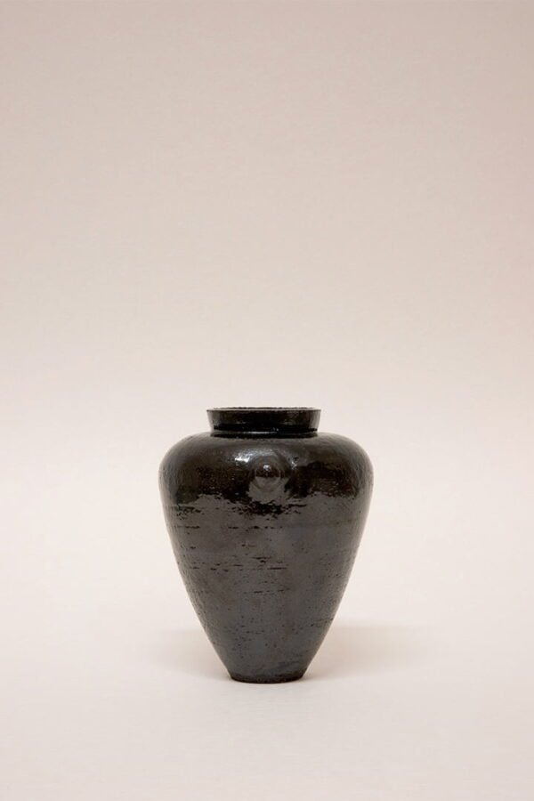Artisanal handmade wheel-thrown ceramic vase tableware set. Dark Glaze ceramics. Hand built vessel