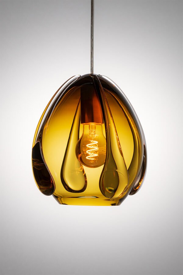 Unique Contemporary Hand-Made Mouth Blown Glass Pendant Light in Orange Colored Glass