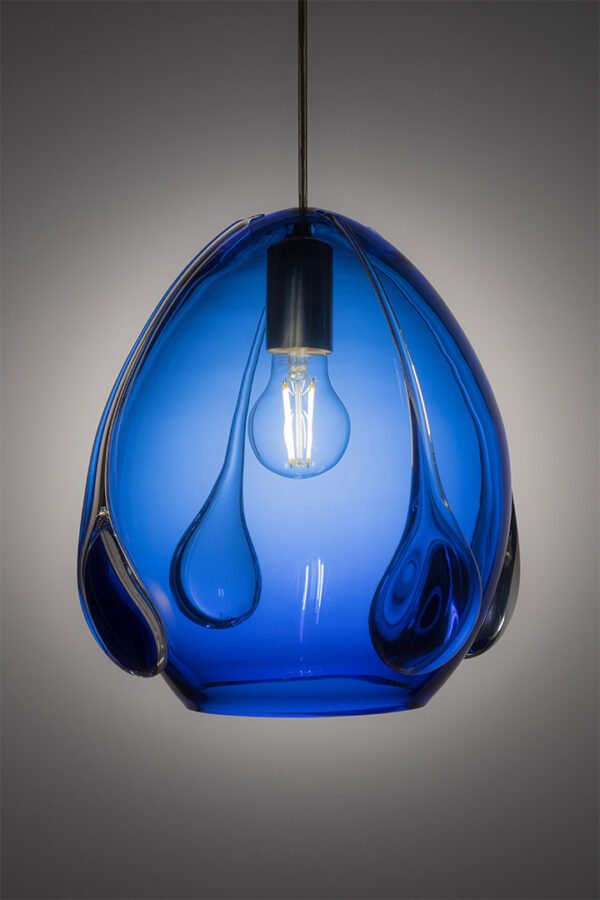 Unique Contemporary Hand-Made Mouth Blown Glass Pendant Light in Deep Blue Colored Glass